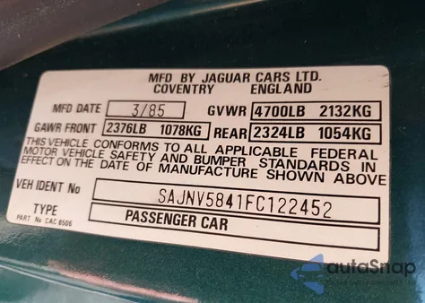 1985 Jaguar Xjs from USA, damaged, VIN SAJNV5841FC122452